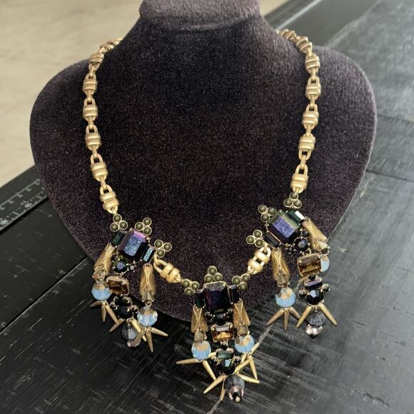 J. Crew Jewelry - J. Crew Iridescent Dark Purple Green Rhinestone Dangles Bib Necklace Statement